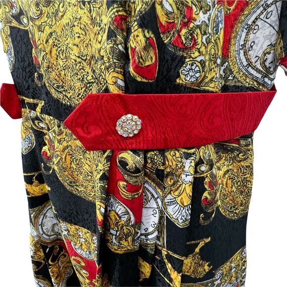 Vintage 90s Baroque Maximalist Clock Lion Print Rayon Dress Career Business - Picture 6 of 6